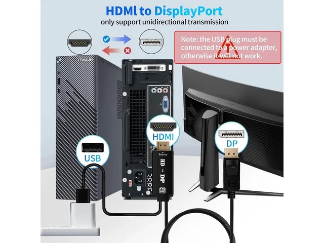Alt view image 6 of 6 - HDMI to DisplayPort Cable 4K@60 Hz HDMI Source to DisplayPort Monitor 6 Feet HDMI to DP Cable for Laptop PS5 PS4 Pro PC to Monitor