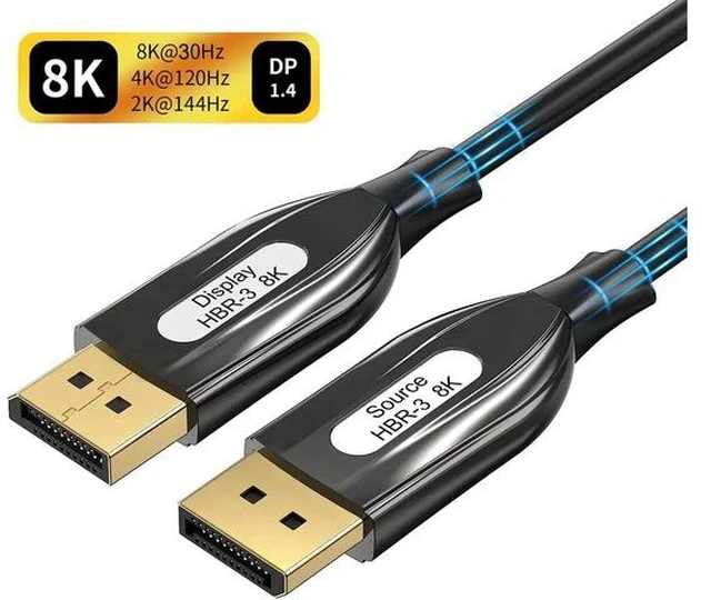 Main image of Unidirectional Fiber Optic DisplayPort 1.4 Cable 16ft (DisplayPort Cable 1.4) Support 8K 60Hz, 4K 144Hz and HDR for Gaming Monitor, PC, RTX 3080/3090, RX 6800/6900 and More