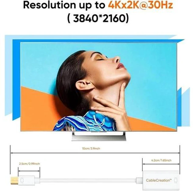 Alt view image 2 of 7 - 4K Mini DisplayPort to HDMI Adapter Mini DP(Thunderbolt Port Compatible) to HDMI AV HDTV Male to Female Adaptor for Mac Book Imac White Color
