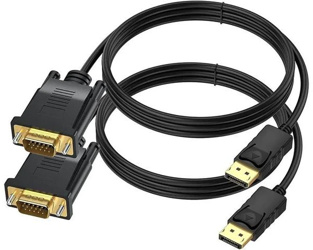 Main image of DisplayPort to VGA Cable 6 Ft 2-Pack Display Port DP to VGA Adapter Cord Male to Male HD Video 1080P for Computer Monitor TV Projector