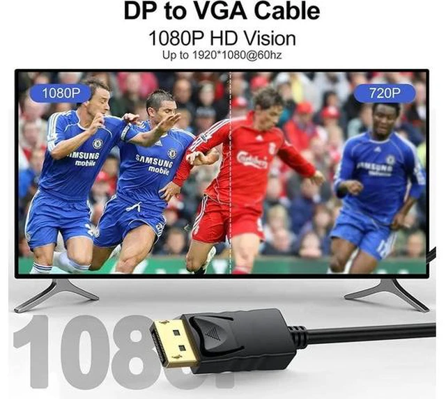 Alt view image 7 of 7 - DisplayPort to VGA Cable 6 Ft 2-Pack Display Port DP to VGA Adapter Cord Male to Male HD Video 1080P for Computer Monitor TV Projector