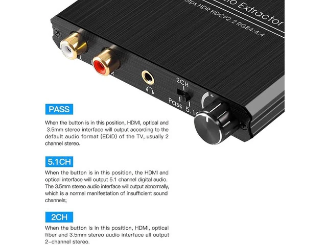 Alt view image 3 of 4 - HDMI Audio Extractor Adapter 4K HDMI to HDMI with Optical SPDIF 3.5mm Stereo L/R Audio Converter Volume Control 4K/60Hz 4:4:4 HDR