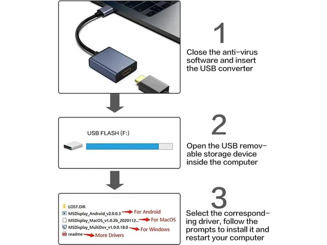Alt view image 5 of 7 - USB to HDMI Adapter USB 3.0/2.0 to HDMI for Multiple Monitors 1080P Compatible with Windows 7/8/10/11Grey