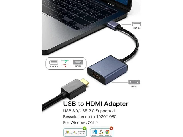 Alt view image 3 of 7 - USB to HDMI Adapter USB 3.0/2.0 to HDMI for Multiple Monitors 1080P Compatible with Windows 7/8/10/11Grey