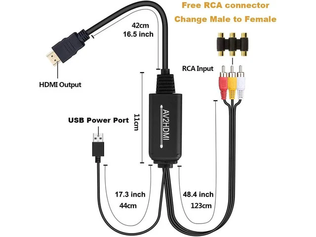 Alt view image 2 of 7 - RCA to HDMI Converter AV to HDMI Video Converter Compatible with Xbox Wii NES N64 PS ONE PS2 PS3 Sega Genesis VHS VCR DVD Players 1080P Composite to HDMI Video Converter Cable