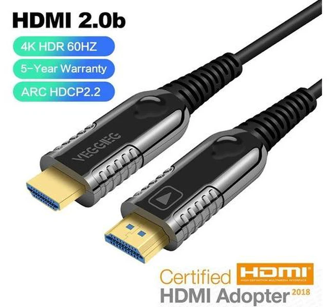 Main image of VEGGIEG Fiber HDMI Cable 4K HDR 60Hz , HDMI Fiber Optic Cable 2.0 ARC, Dolby Vision, HDCP2.2, 18GBps, Compatible with Apple TV, Roku, Xbox, PS4, Projector-(1M,3.3ft)