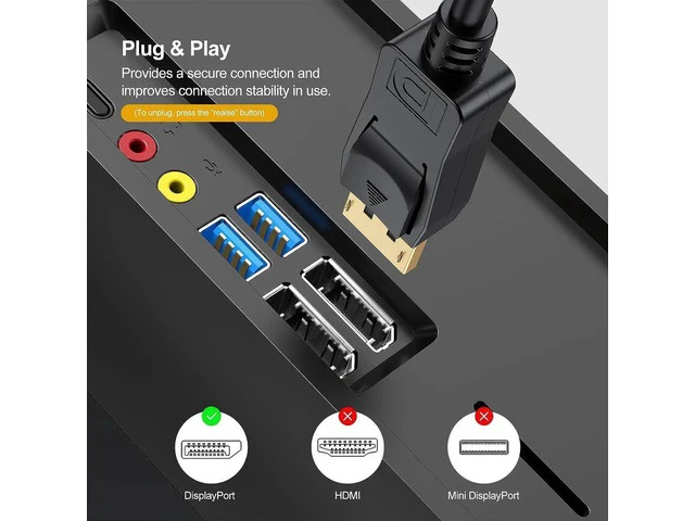 Alt view image 3 of 7 - DisplayPort Cable 6FT 2-Pack DP to DP Cable 4K@60Hz 1440p@144Hz/165Hz Display Port Cord for Monitor Computer Laptop PC Graphics Card