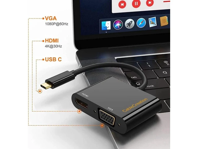 Alt view image 3 of 6 - USB C to HDMI VGA Adapter Type C to VGA to USB C Thunderbolt 3 for Dual Monitor Adapter Compatible with iPhone 15 Plus/15 Pro Max Galaxy S22 Ultra MacBook Pro 2020 iPad Pro 2020