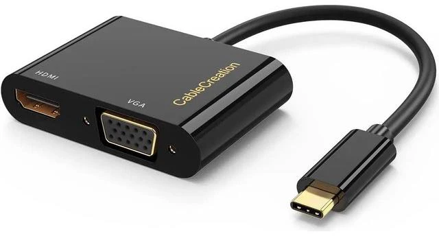 Main image of USB C to HDMI VGA Adapter Type C to VGA to USB C Thunderbolt 3 for Dual Monitor Adapter Compatible with iPhone 15 Plus/15 Pro Max Galaxy S22 Ultra MacBook Pro 2020 iPad Pro 2020