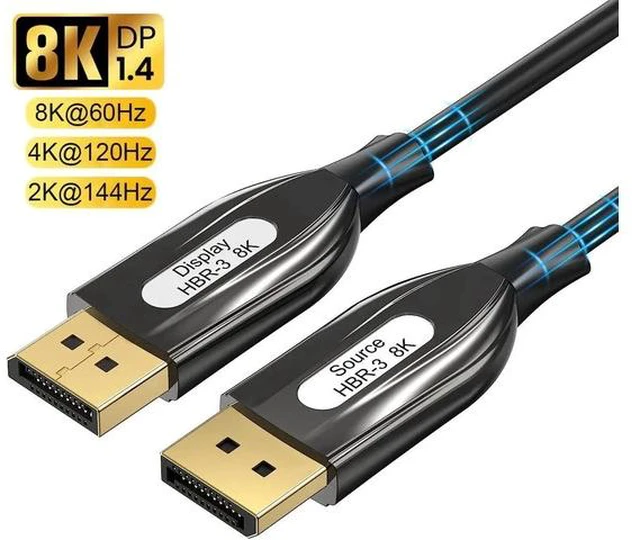 Main image of DP Fiber Cable 16ft, Displayport Fiber Optic Cable High Speed 32.4 Gbps 8K@60Hz 4K@165Hz 2K@144Hz DP1.4, Fiber DP to DP Cable Slim and Flexible, Gold Plated Connector, Displayport Fiber Cable