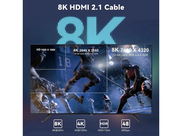 Alt view image 3 of 7 - 8K Fiber Micro HDMI Cable with Detachable HDMI Adapter, 16ft Long Fiber Optic HDMI 2.1 Cable Support 48Gbps, 8K 60Hz, 4K 120Hz, Dynamic HDR, eARC, HDCP2.2/2.3 Compatible with PS5, Xbox, RTX 3090