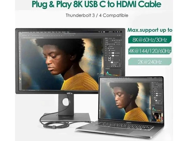 Alt view image 5 of 7 - USB C to HDMI 2.1 Cable 3.3Feet, USB 3.1 Type C to 8K HDMI Cable, (8K@60Hz,4K@120Hz) Thunderbolt 3/4 Compatible, for MacBook Pro, iPad Pro, Galaxy S23, Dell, HP and Other USB C Devices