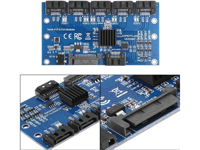 Alt view image 2 of 5 - Express SATA3.0 Expansion Card 1 to 5 Port Motherboard 6Gbps Multiplier SATA Port Riser Card Adapter for HDD Computer