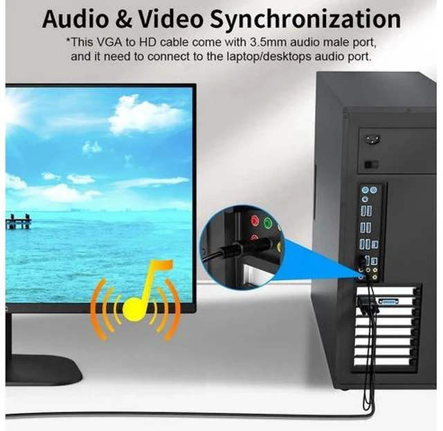 Alt view image 5 of 6 - VGA (Sources) to HDMI(Display) Cable 6ft with Audio VGA Male to HDMI Male Adapter Converter Cord Cable Compatible Well Witch Computer/Projector/Laptop to Monitor/TV/Desktop