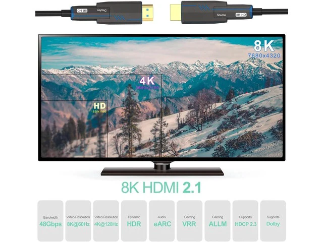 Alt view image 5 of 7 - 8K Fiber Micro HDMI Cable with Detachable HDMI Adapter, 16ft Long Fiber Optic HDMI 2.1 Cable Support 48Gbps, 8K 60Hz, 4K 120Hz, Dynamic HDR, eARC, HDCP2.2/2.3 Compatible with PS5, Xbox, RTX 3090