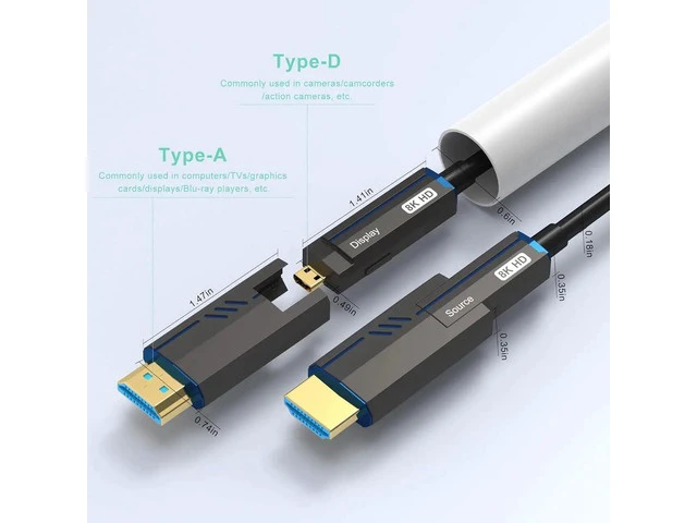 Alt view image 7 of 7 - 8K Fiber Micro HDMI Cable with Detachable HDMI Adapter, 16ft Long Fiber Optic HDMI 2.1 Cable Support 48Gbps, 8K 60Hz, 4K 120Hz, Dynamic HDR, eARC, HDCP2.2/2.3 Compatible with PS5, Xbox, RTX 3090
