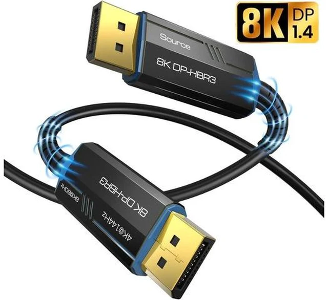 Main image of DisplayPort to DisplayPort Cable, Fiber Optic DP to DP Cable, Male to Male Video Cable Supports 8K 4K High Speed DP Cord, Compatible with Projector, Computer, Laptop, Monitor(16ft/5M)