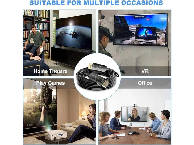 Alt view image 5 of 7 - Fiber Displayport Cable 50ft, Fiber Optic Displayport 1.4 Cable Support 32.4 Gbps, 8k@60hz, 4K@144Hz, Slim and Flexible Fiber DP to DP Cable