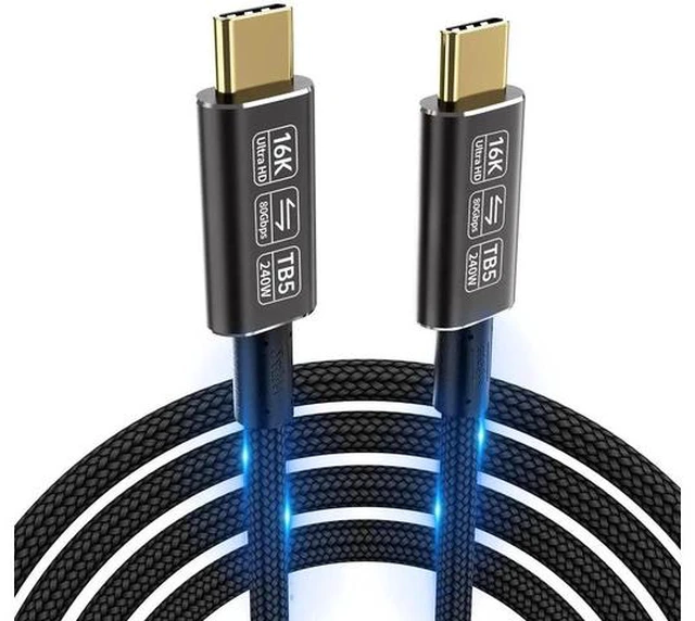Main image of usb c data transfer cable Compatible with Thunderbolt 5 cable,Thunderbolt 4/3,80 Gbps usb c data transfer cable, Supports 16K/Dual 8K usb c to usb c video cable, usb c to usb c for monitor 6.6FT