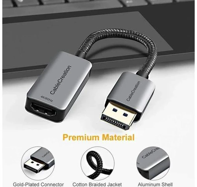 Main image of Active DP to HDMI Adapter HDR 4K@60Hz 2K@144Hz 1080P@144Hz Braided DisplayPort 1.4 to HDMI 4K Converter (Male to Female) Support Eyefinity Multi-Display Aluminum