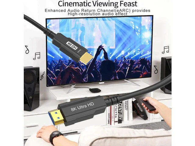 Alt view image 5 of 7 - HDMI 2.1-compatible Optical Cable male to male HDMI Fiber Optic Long cable in-Wall 8K @60HZ HDR 3D HEC CEC HDCP 2.2 for HDR TV Laptop PS3 Projector Compute-100FT