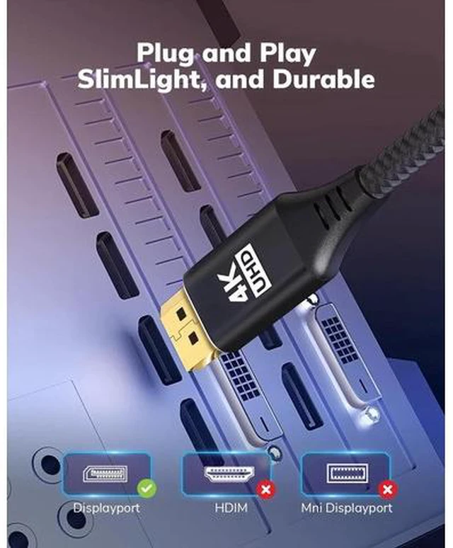 Alt view image 3 of 7 - 4K DisplayPort to Mini HDMI Cable 6FT DP to Mini HDMI Male Video UHD 1440P/2K@120Hz 4K@30 Nylon DP to Mini HDMI Uni-Directional Cord for Desktop AMD NVIDIA HP ThinkPad