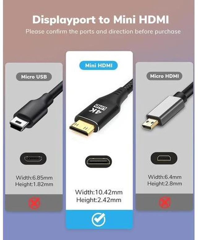 Alt view image 4 of 7 - 4K DisplayPort to Mini HDMI Cable 6FT DP to Mini HDMI Male Video UHD 1440P/2K@120Hz 4K@30 Nylon DP to Mini HDMI Uni-Directional Cord for Desktop AMD NVIDIA HP ThinkPad