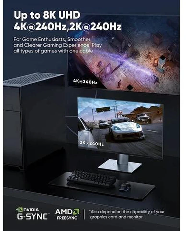 Alt view image 5 of 7 - DisplayPort Cable 1.4, 8K 33FT DP Cable 32.4Gbps 8K@60Hz HBR3 4K@60Hz/144Hz/120Hz 5K@60Hz 1080P@240Hz Support FreeSync G-Sync HDR10 Display Port for Gaming Monitor Graphics Card