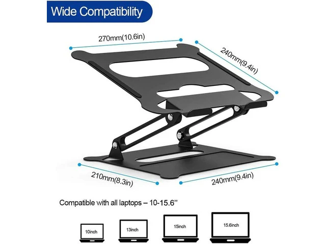 Alt view image 2 of 7 - Laptop Stand, Aluminum Foldable Computer Stand, Ergonomic Adjustable Laptop Riser Compatible with All Laptops 10-17" MacBook Pro, iPad Air(Z19-Black)