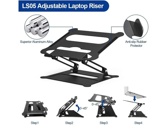 Alt view image 6 of 7 - Laptop Stand, Aluminum Foldable Computer Stand, Ergonomic Adjustable Laptop Riser Compatible with All Laptops 10-17" MacBook Pro, iPad Air(Z19-Black)