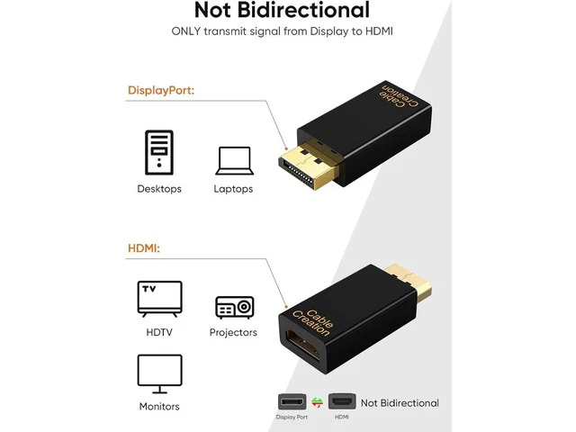 Alt view image 4 of 7 - DisplayPort to HDMI Adapter 10 Pack 1080P Gold Plated DP to HDMI Adapter (Male to Female) 1.3V Uni-Directional Display Port to HDMI Adapter
