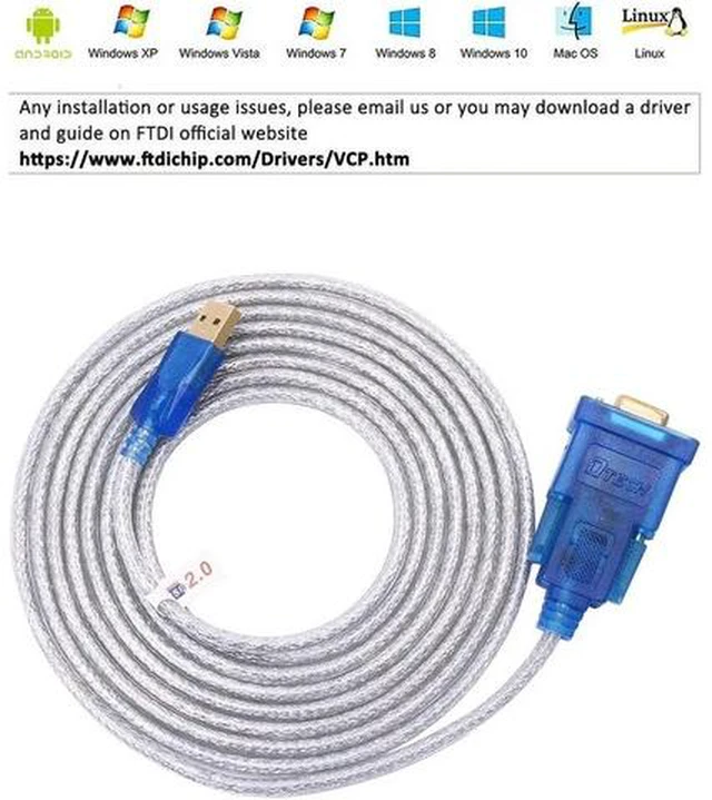 Alt view image 4 of 7 - USB to Serial Adapter 10 ft USB to RS232 DB9 Female Cable COM Port with FTDI Chipset Supports Windows 11 10 8 7 Mac Linux