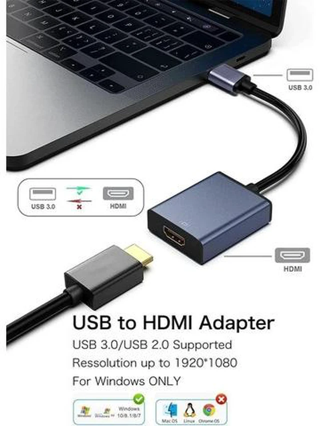 Alt view image 4 of 7 - USB to HDMI Adapter USB 3.0/2.0 to HDMI for Multiple Monitors 1080P Compatible with Windows 7/8/10/11Grey