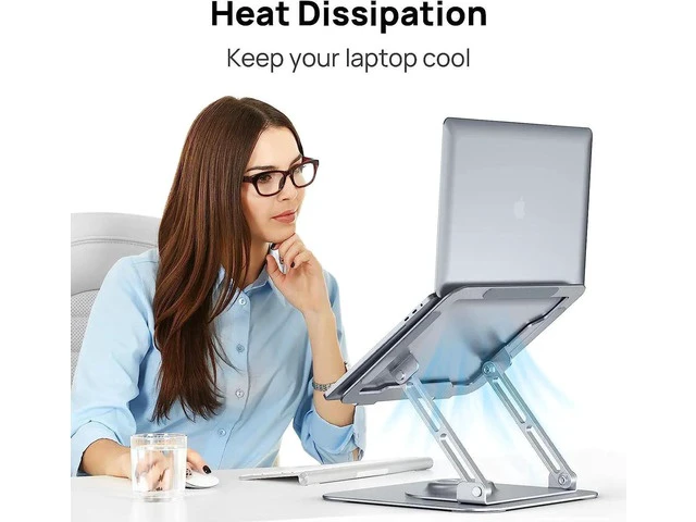 Alt view image 6 of 7 - Laptop Stand, Ergonomic 360° Swivel Laptop Stand for Desk, Adjustable Metal Computer Stand, Foldable and Portable Laptop Riser Holder for MacBook, iPad Pro, 10-16" Laptops - Silver