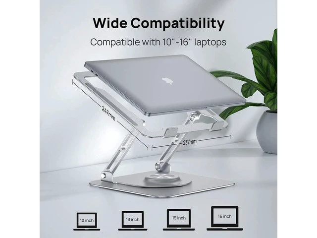 Alt view image 7 of 7 - Laptop Stand, Ergonomic 360° Swivel Laptop Stand for Desk, Adjustable Metal Computer Stand, Foldable and Portable Laptop Riser Holder for MacBook, iPad Pro, 10-16" Laptops - Silver