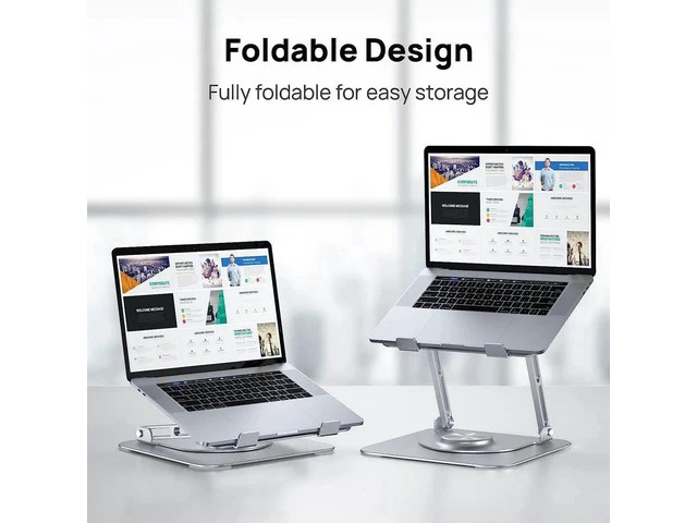 Alt view image 2 of 7 - Laptop Stand, Ergonomic 360° Swivel Laptop Stand for Desk, Adjustable Metal Computer Stand, Foldable and Portable Laptop Riser Holder for MacBook, iPad Pro, 10-16" Laptops - Silver
