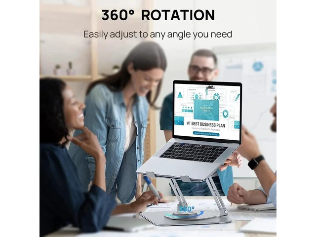 Alt view image 5 of 7 - Laptop Stand, Ergonomic 360° Swivel Laptop Stand for Desk, Adjustable Metal Computer Stand, Foldable and Portable Laptop Riser Holder for MacBook, iPad Pro, 10-16" Laptops - Silver