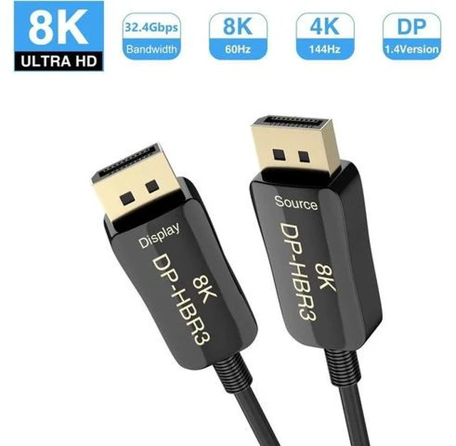 Main image of Fiber Displayport Cable 50ft, Fiber Optic Displayport 1.4 Cable Support 32.4 Gbps, 8k@60hz, 4K@144Hz, Slim and Flexible Fiber DP to DP Cable