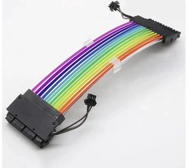 Main image of 24Pin ATX Motherboard RGB Extension Power Supply Cable for PC Case DIY Computer Cord Custom Build Gaming Case Modding