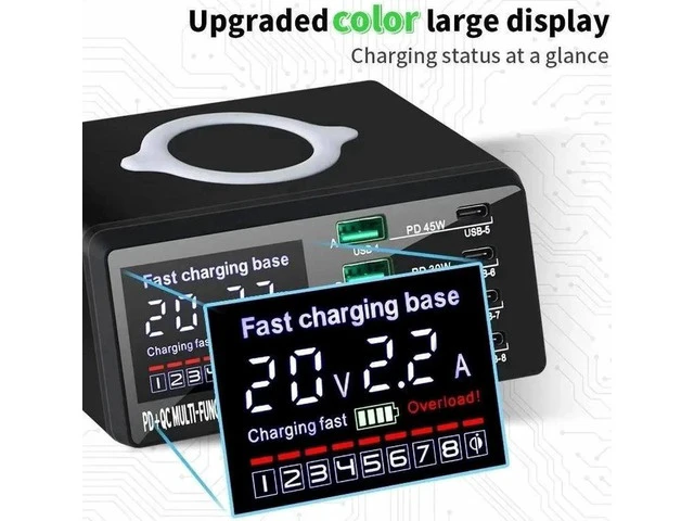 Alt view image 5 of 7 - 110W Multiport USB Fast Charging Station 8 Port Travel/Portable Charger Hub USB C Charger Block with 4 USB C & QC 4 USB A and Wireless Charging for Cell Phone, Tablet, Multiple Devices