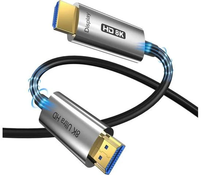 Main image of 8K & 4K HDMI 2.1 Fiber Optic Cable 16ft for all HDMI devices like PS5, Xbox, Switch 8K@60Hz 4K@120Hz HDCP 2.2&2.3, eARC,HDR10, Dynamic HDR - In Wall Long HDMI Cable - Silver
