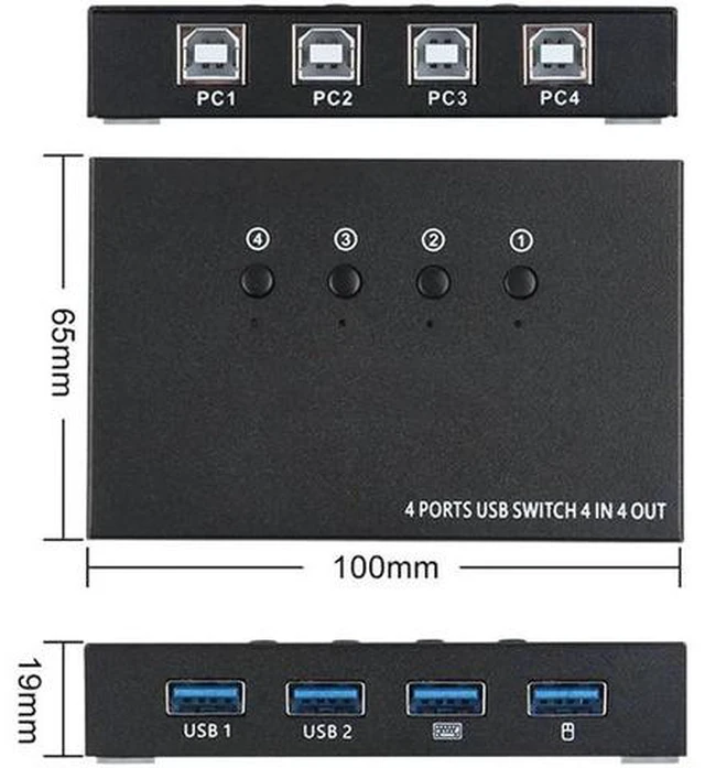 Alt view image 4 of 5 - 4 In 4 Out USB Switch KVM Switch Box 4 USB2.0 Switcher PC Sharing Splitter for Keyboard Mouse Printer Sharing DJA88