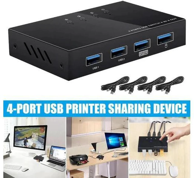 Alt view image 5 of 5 - 4 In 4 Out USB Switch KVM Switch Box 4 USB2.0 Switcher PC Sharing Splitter for Keyboard Mouse Printer Sharing DJA88