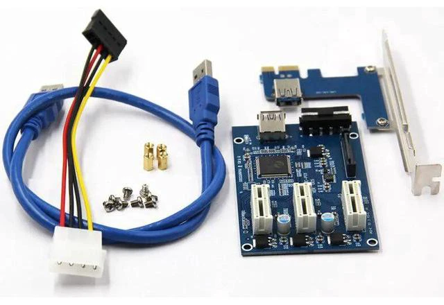 Main image of 3 in 1 PCI Express PCI E 1X slots Riser Card PCI-E 1 to 3 Expansion Adapter 2 Layer PCB Board + 60cm USB 3.0 Cable for Mining