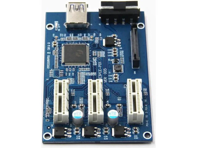 Alt view image 3 of 5 - 3 in 1 PCI Express PCI E 1X slots Riser Card PCI-E 1 to 3 Expansion Adapter 2 Layer PCB Board + 60cm USB 3.0 Cable for Mining