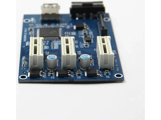 Alt view image 4 of 5 - 3 in 1 PCI Express PCI E 1X slots Riser Card PCI-E 1 to 3 Expansion Adapter 2 Layer PCB Board + 60cm USB 3.0 Cable for Mining
