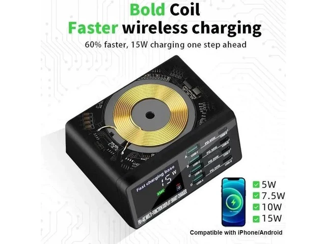 Alt view image 6 of 7 - USB C Charging Station with Wireless Charging , 110W USB C Charger Charging Hub 8 PowerPort for Multiple Devices with PD3.0 and QC3.0 Fast Charging Power Stock Station