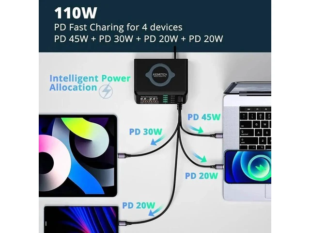 Alt view image 7 of 7 - USB C Charging Station with Wireless Charging , 110W USB C Charger Charging Hub 8 PowerPort for Multiple Devices with PD3.0 and QC3.0 Fast Charging Power Stock Station