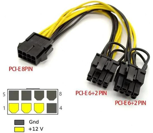 Main image of PCI-Express PCIE 8 Pin To Dual 8 (6+2) Pin VGA Graphic Video Card Adapter Power Supply Cable 8 Inches
