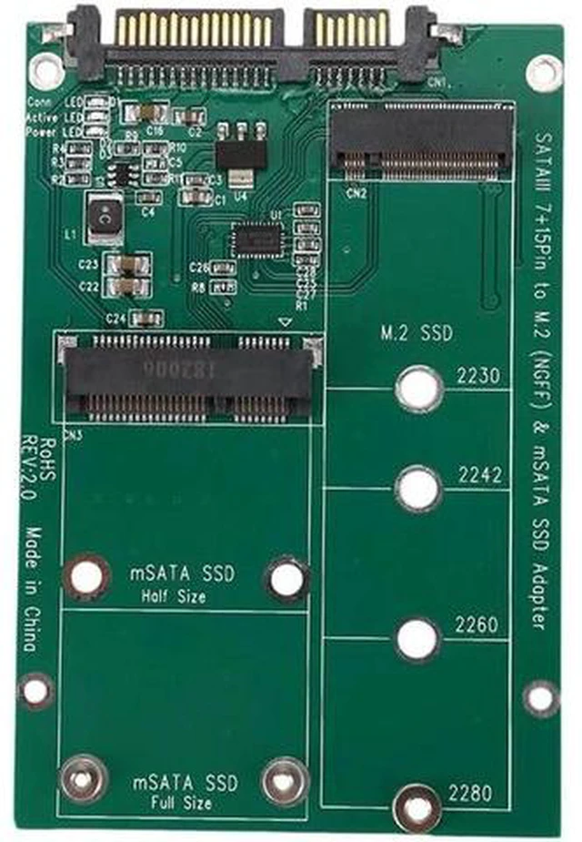 Main image of 2 in 1 Mini PCI-E 2 Lane M.2 And mSATA SSD To SATA III 7+15 Pin Adapter